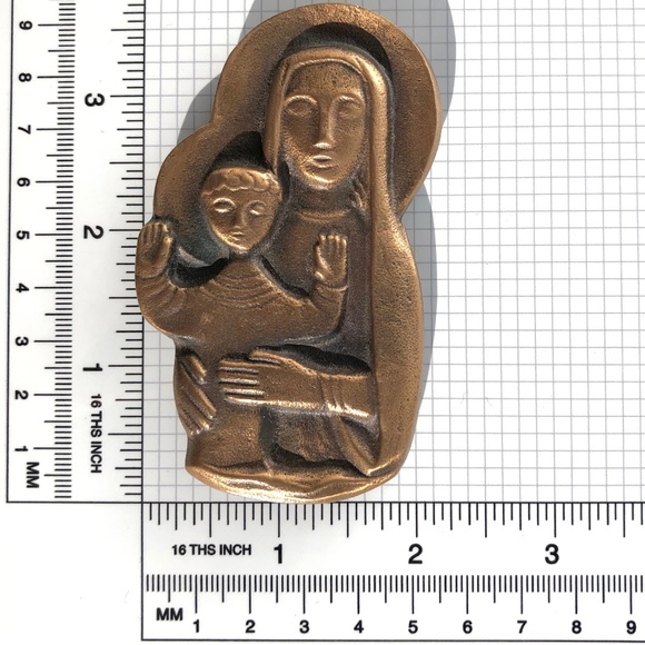 vintage Walter Mellmann Bronze Relief Plaque Mary Mother of God with Baby Jesus - Picture 4 of 4